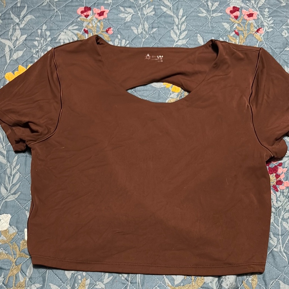 Aerie Brown Cut Out Crop Tee